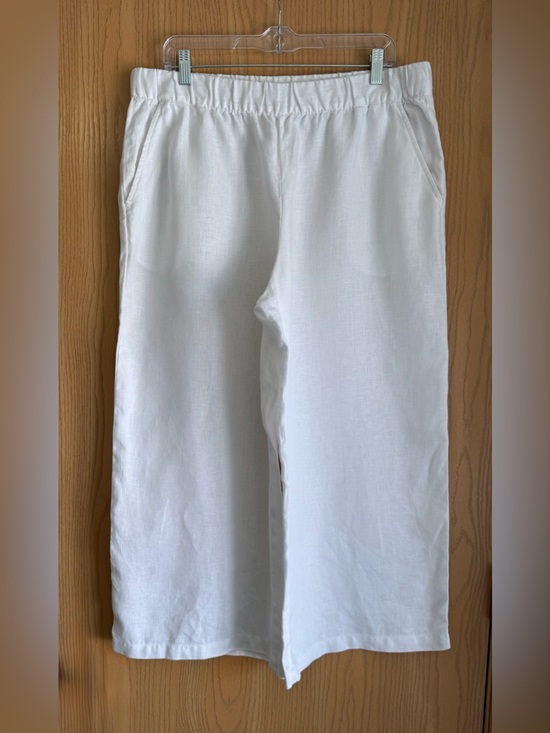 Garnet Hill Pants - Garnet Hill | Women’s Large | White 100% Linen Wide Leg Pants Lagenlook Relaxed